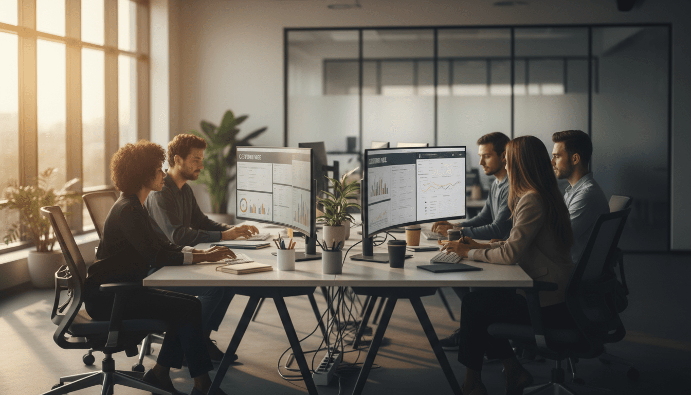 Review Lab team managing customer reviews in a bright modern office